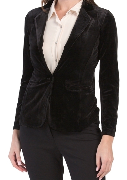 𝅺Tahari Black Velour One Button Holiday Blazer - Picture 1 of 2